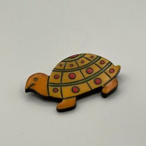Whimsical Turtle Pin Brooch Made in Germany Yellow Red Green / Vintage